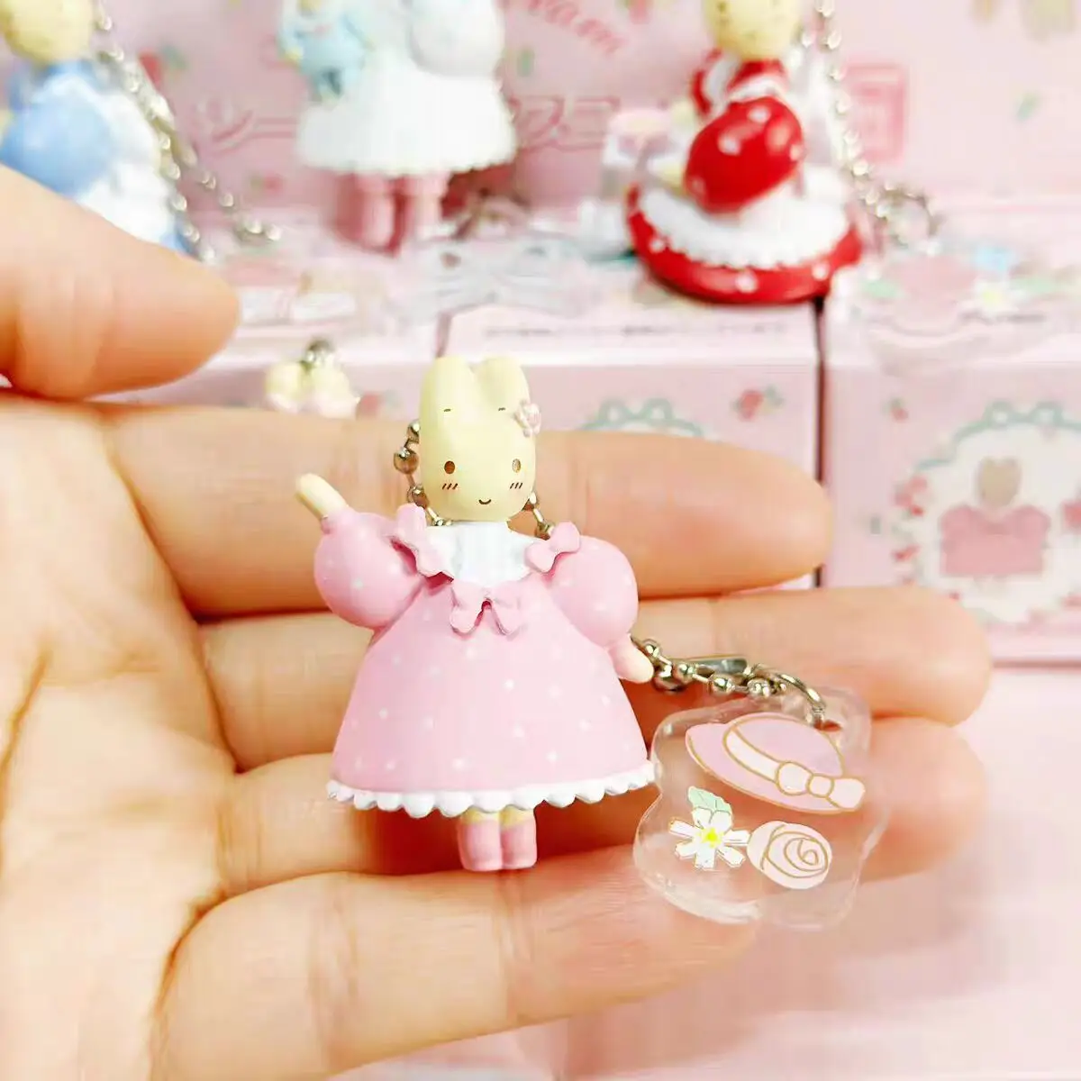 New Cute Marron Cream PVC Keychain Charms Mascot Anime Rabbit Bunny Kawaii Bag Key Ring Ball Chain Keyholder Keyring Toy Gifts