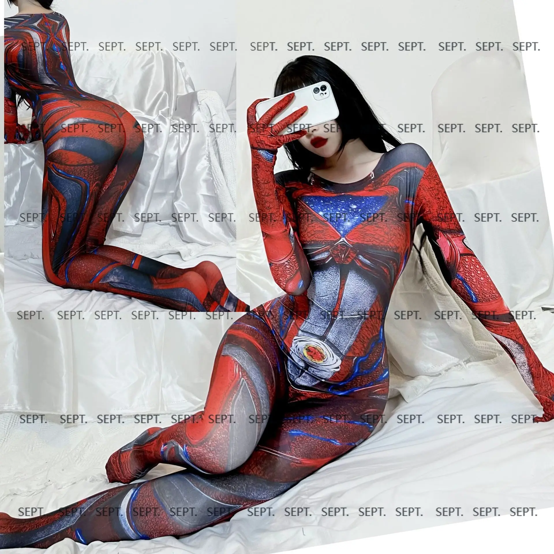 

2025 new zentai all-inclusive Halloween skull print onesie holiday performance clothes dinosaur team uniforms 8523