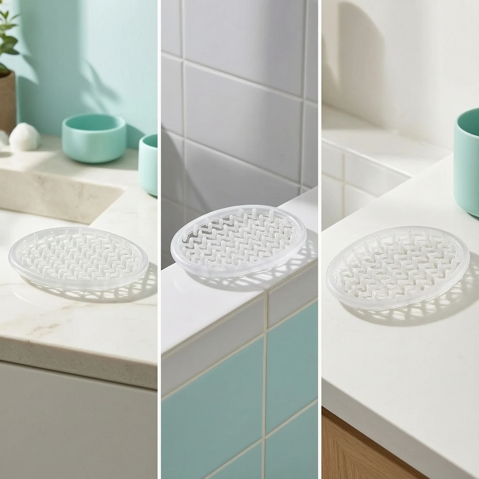 3 Pieces Silicone Soap Holder Shatterproof Soap Dish with Drainer Easy Clean Soft for Shower, Bathroom Sink