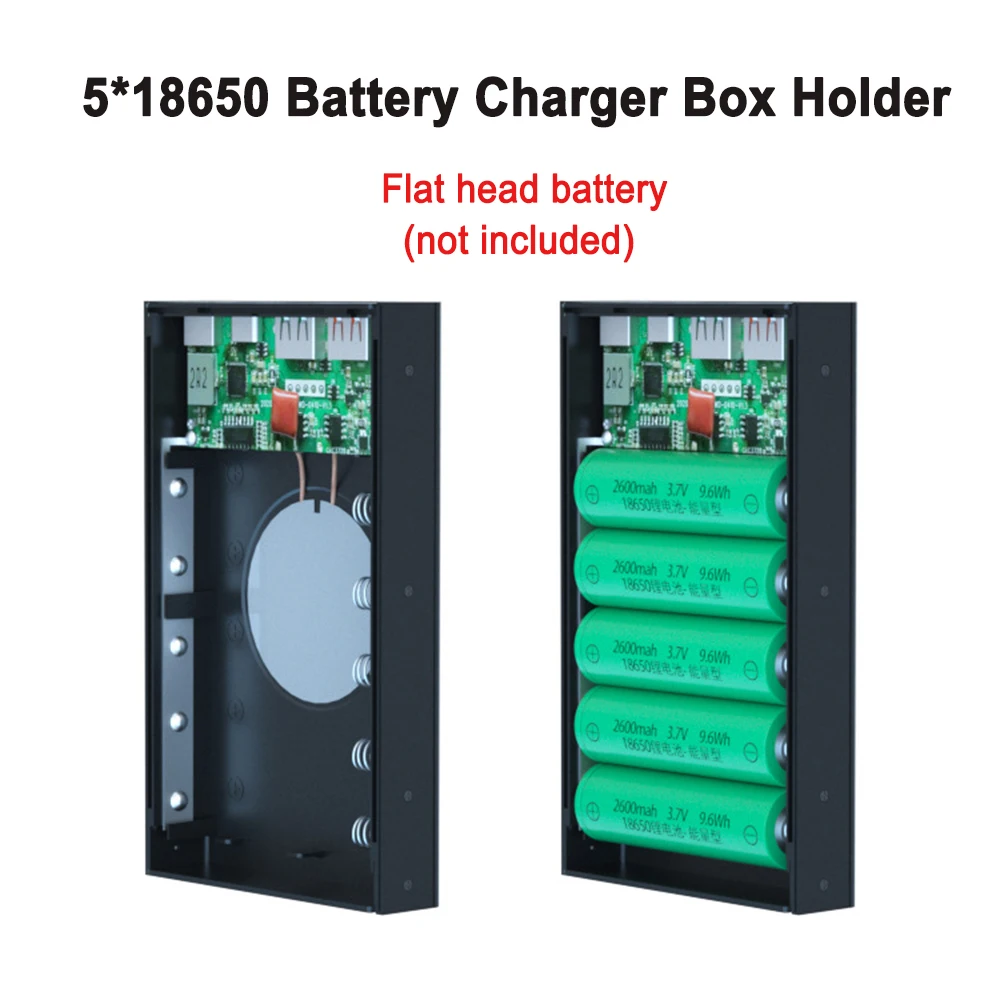 Scatola di ricarica della batteria portatile 5x18650 custodia esterna per banca di alimentazione 5V 3A Shell tipo C caricatore doppio USB per