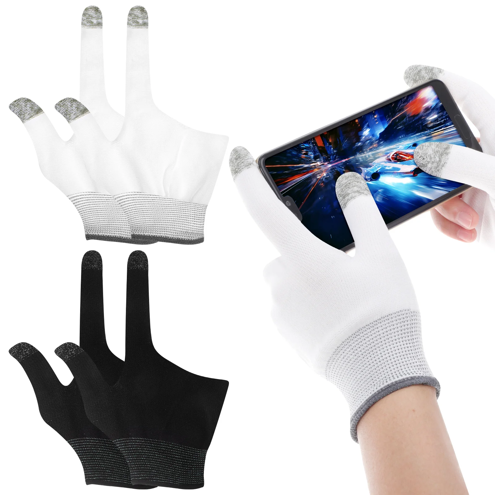 2 paires de gants pour écran tactile pour hommes, jeu de doigt, pouce, jeu Mobile, respirant, Non léger, matériau sûr