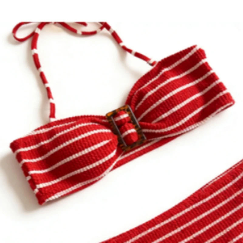 Set bikini a righe retrò 2025 |   Costume da bagno sexy in due pezzi alla moda Instagram per busto piccolo, abbigliamento da spiaggia estivo alla moda per donna