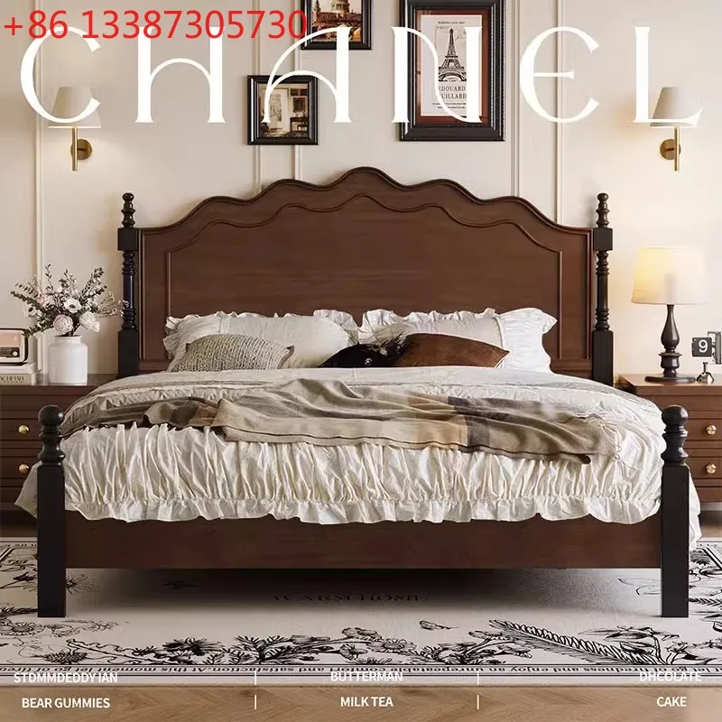 

American retro solid wood bed master bedroom antique pure solid wood wedding bed