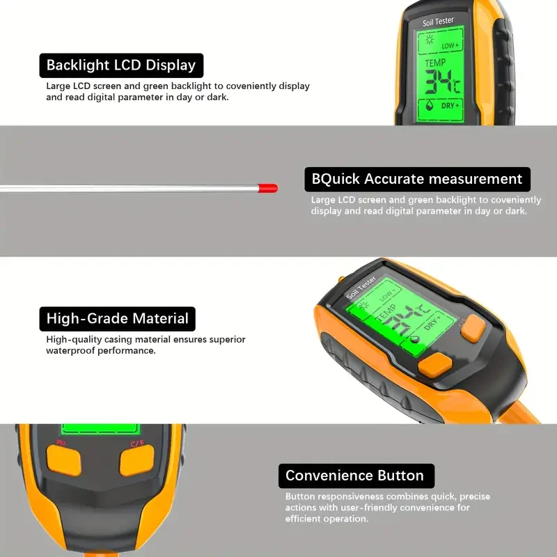 4 in 1 Soil Moisture Meter Digital Plant Temperature Soil Moisture PH Meter Sunlight Intensity Environment Humidity