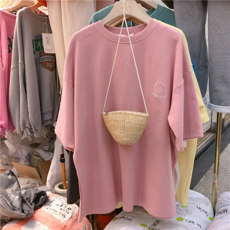 

Embroidered Short Sleeved T-Shirt Women'S Summer Outfit New Loose Plus Size Student T-Shirt Women'S Clothing