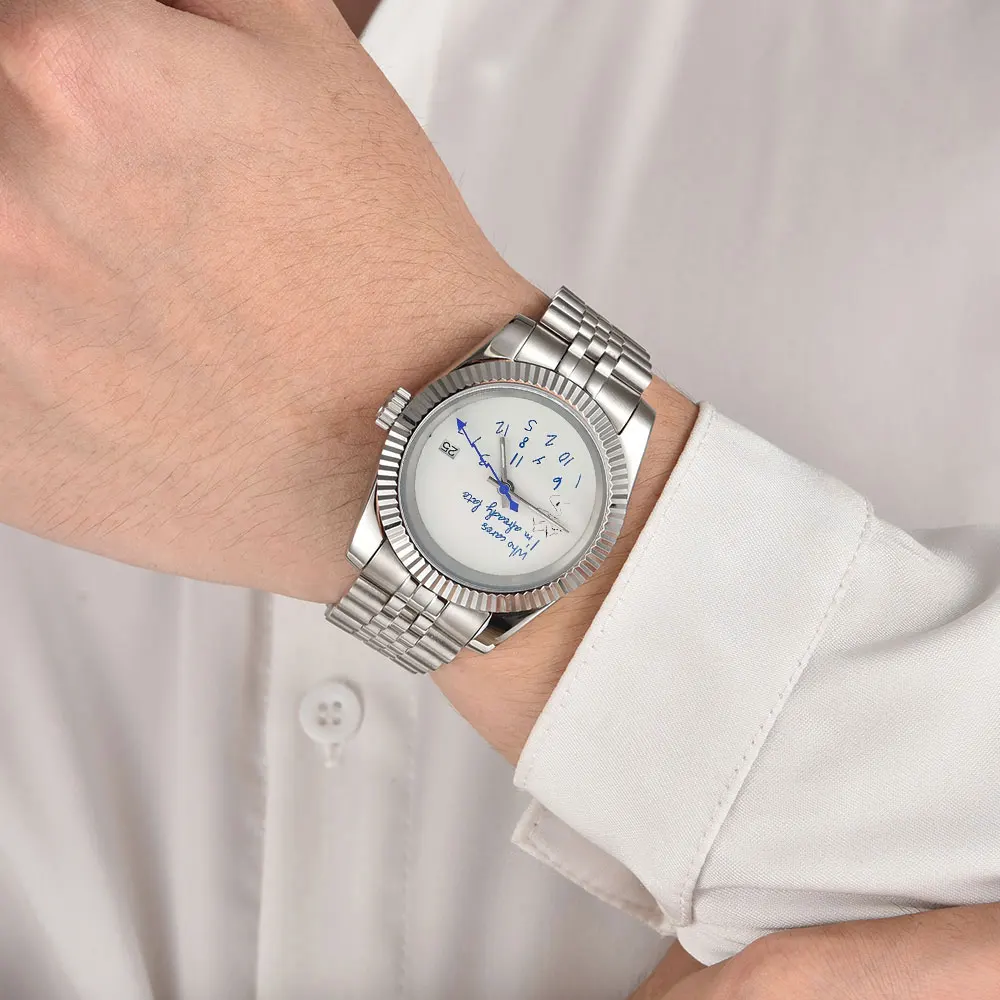 39 men's watch NH35 movement automatic mechanical watch "Who Cares I'm already Late" sapphire glass stainless steel strap