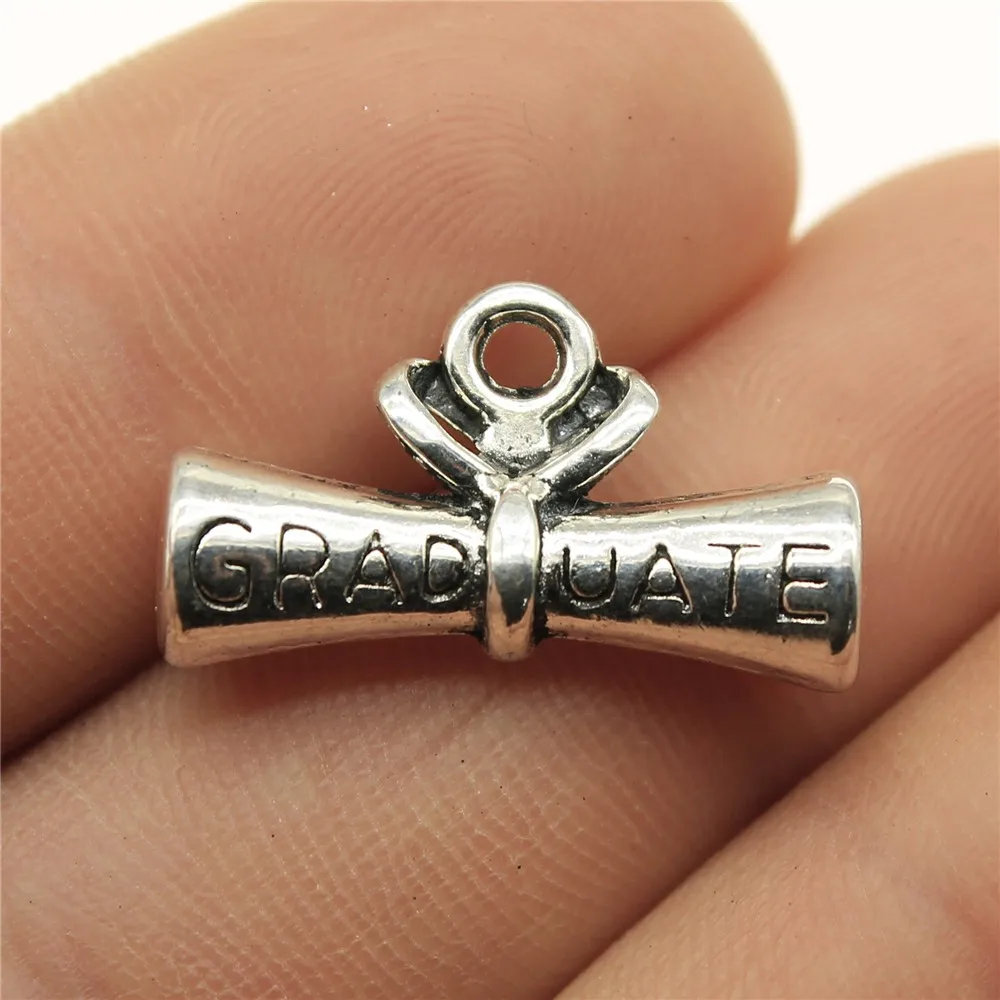 Wholesale 60pcs/bag 22x13mm Charms Wholesale Diploma Graduate Antique Making Pendant Fit Silver Color DIY Handmade Jewelry