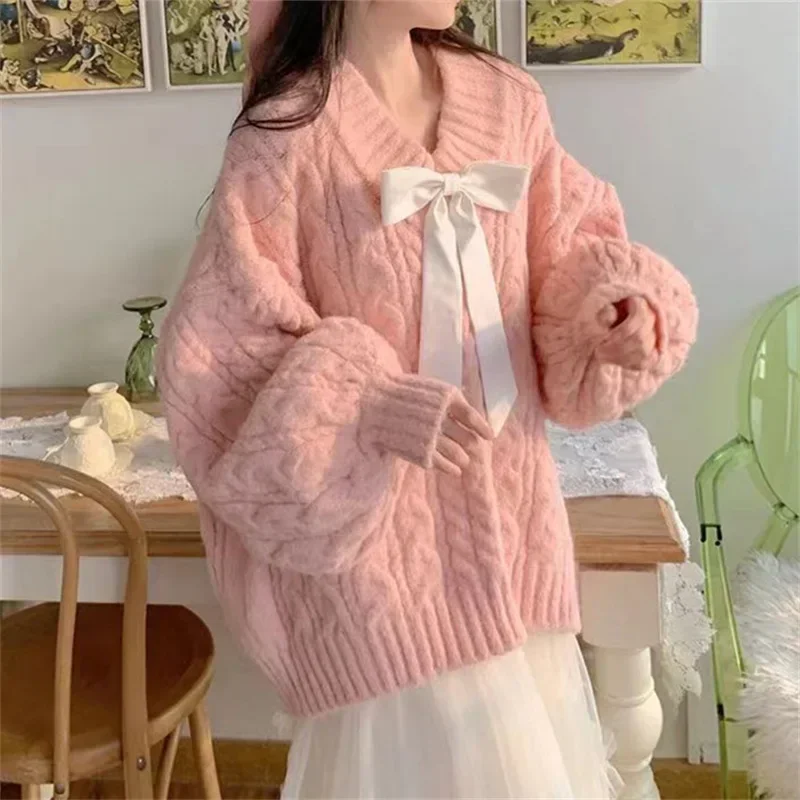 

Spring Autumn Korean Fashion Oversized Chic Sweaters Pullovers Elegant Vintage V-Neck Winter Clothes Women Y2k