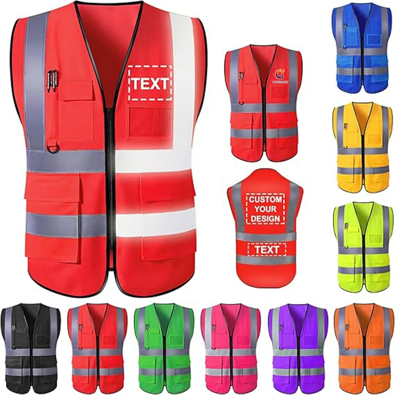 Reflecterend Veiligheidsvest Custom Logo Tekst Hoge Zichtbaarheid Werkvest Bouwwerk Uniformen Ingenieur Veiligheidsvest