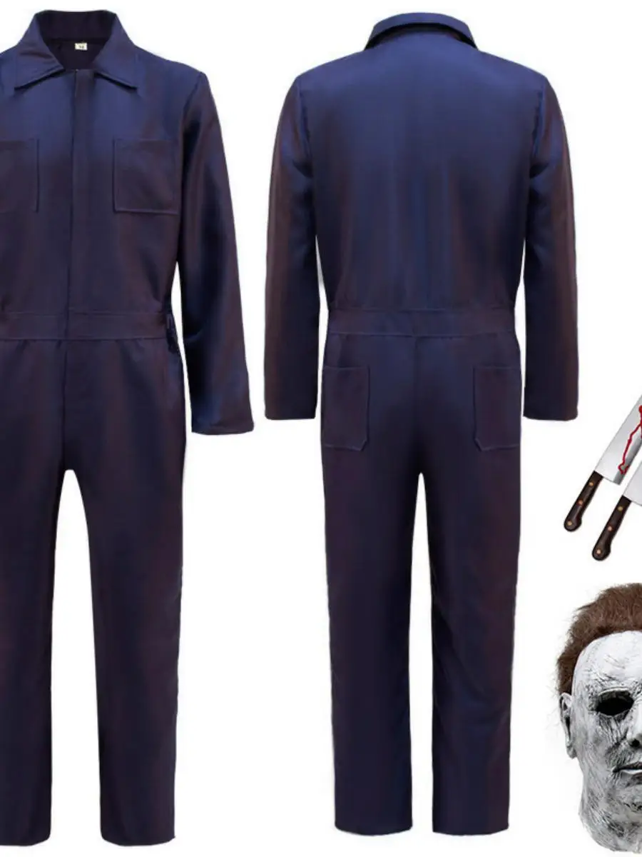 Halloween Death God Jumpsuit Volledige set Kleding Maanlicht Paniek Massacre Cosplay Michael Myers Clete Kostuum Polyester