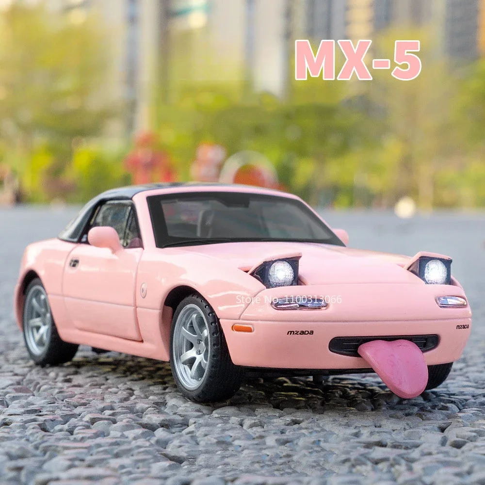 1:32 Alloy Diecast Mazda MX-5 Models Cars Toy with Light Music Pull Back Vehicle 4 Doors Opened Miniature Car Toddler Kids Gifts