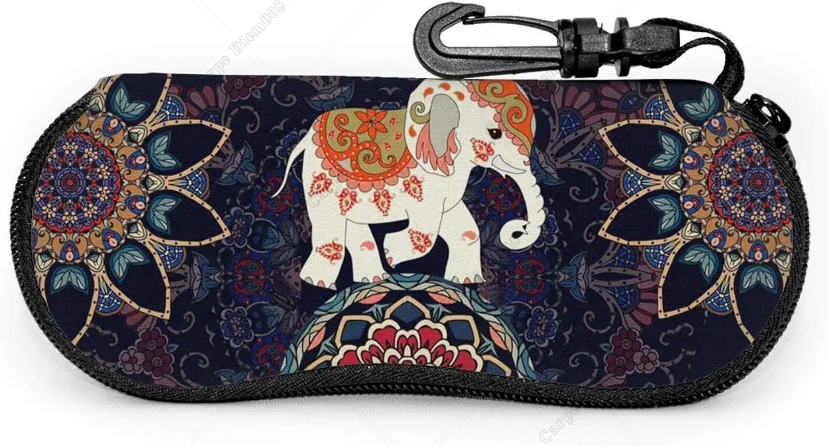 Elephant Mandala Sunglasses Zipper Soft Case Eyeglass Box with Belt Clip Ultra Light Travel Glasses Bag Eyewear Accessories