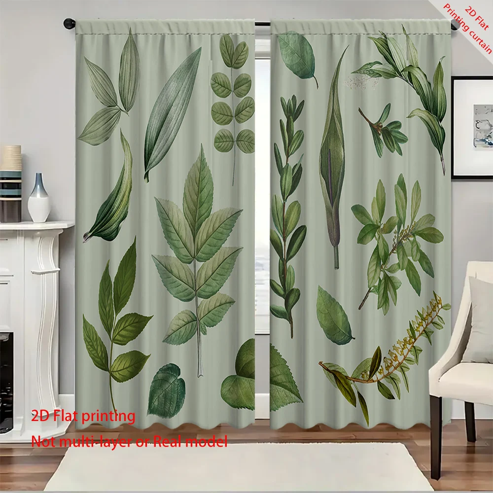 

Green plant leaf curtains, dreamy bohemian style home blackout curtains, suitable for dormitory, office, balcony windows