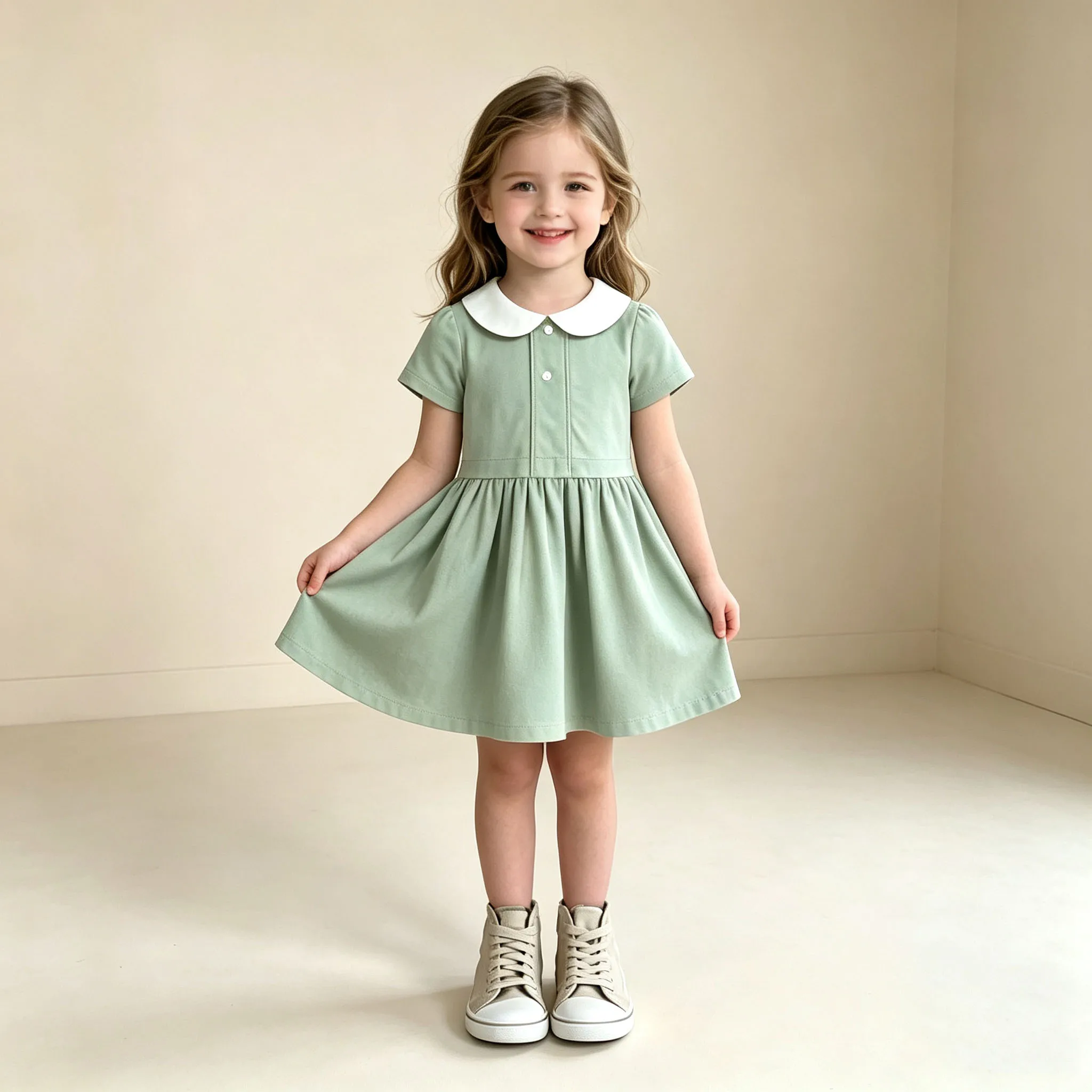 Kids Clothes Girl  Arrival Girls Japanese Style Contrast Color Stitching Doll Collar Red Black Short-sleeved Dress Summer Dress