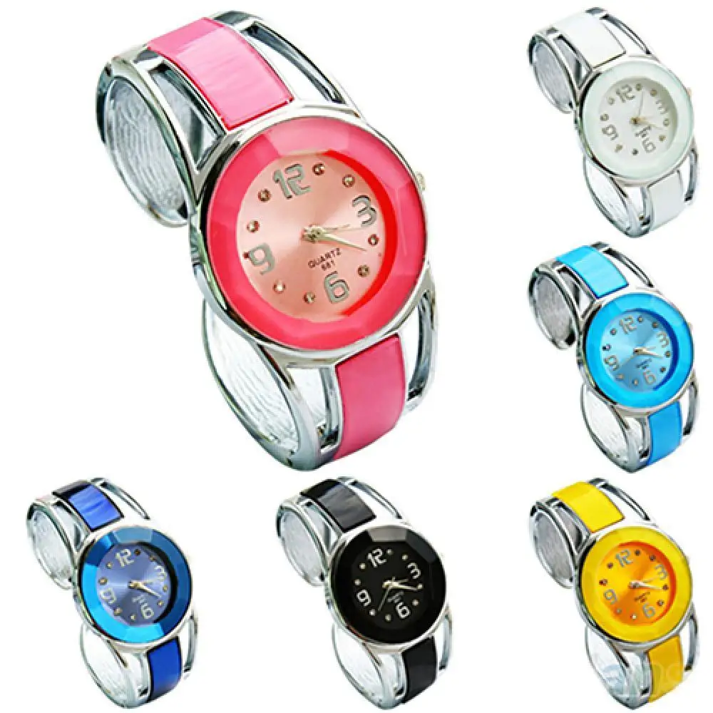 Hot Sales Women Fashion Opening End Quartz Analog Round Case Bracelet Bangle Wrist Watch