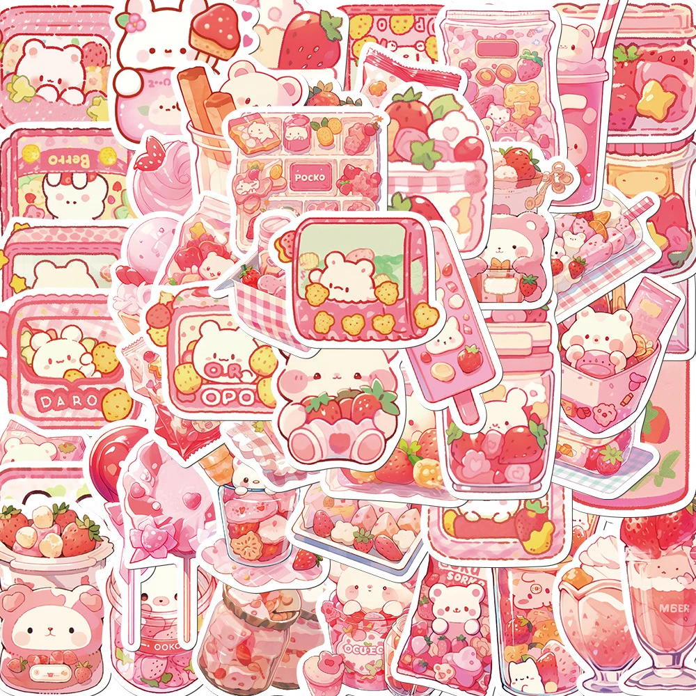 

10/30/50pcs Cute Pink Snack Bear Stickers Kawaii Animal Decals Laptop Phone Suitcase Luggage Diary Waterproof Sticker Kids Toys