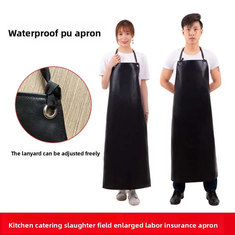 Customizable PU Thickened Oilproof Neck Apron Industrial Kitchen Seafood Workwear Leather Apron with Logo Printing for Men And W