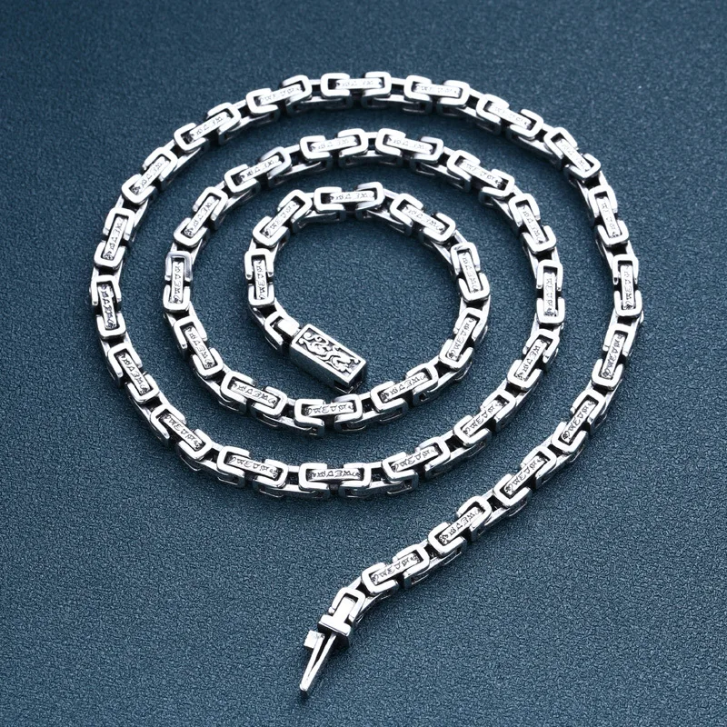 

retro necklace men's thick style six-character mantra patchwork chain thai silver retro distressed stylish jewelry