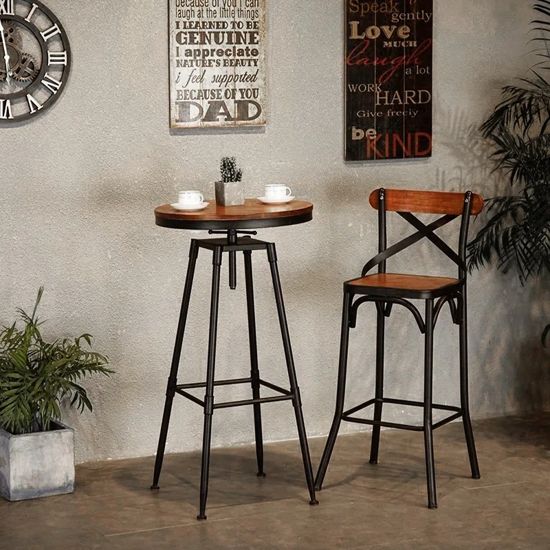 

Solid wood bar round tall table round chair combination small simple high bar bar table and chairs