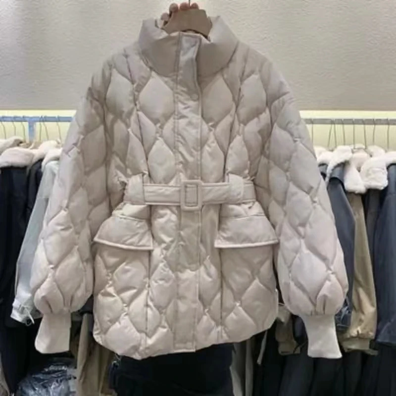 Parkas Frauen Gürtel warmen Wintermantel kurze geste ppte Jacken taschen lange Ärmel Damen bekleidung Baumwolle gepolsterte Jacke koreanische Mujer