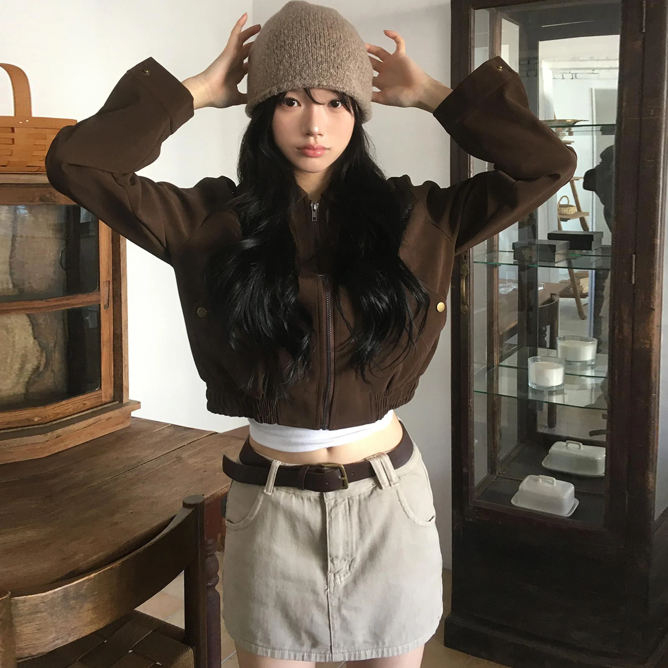 

2025 Retro Collar Jacket Top Commute Versatile Autumn New Short Outerwear Straight Tube Shape Single Piece Spring 2025 Pure