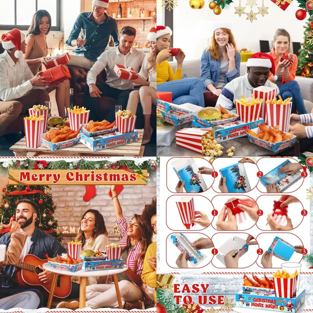 

36 Sets of 108-Piece Christmas Movie Night Popcorn Trays, Cardboard Boxes for Theater-Style Party Decorations