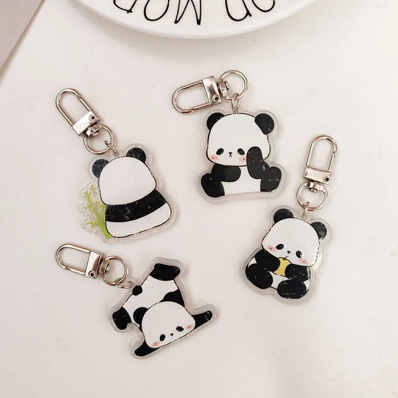 2pc carino acrilico cartone animato Panda portachiavi portachiavi auto portachiavi borsa ciondolo corso d\'arte Souvenir donne bambino bomboniere