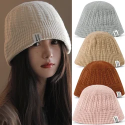 Thick Wool Bucket Hat Korean Fashion Autumn Winter Warm Knitted Panama Cap Fisherman Hats Girl Fisherman Cap Women Crochet Caps