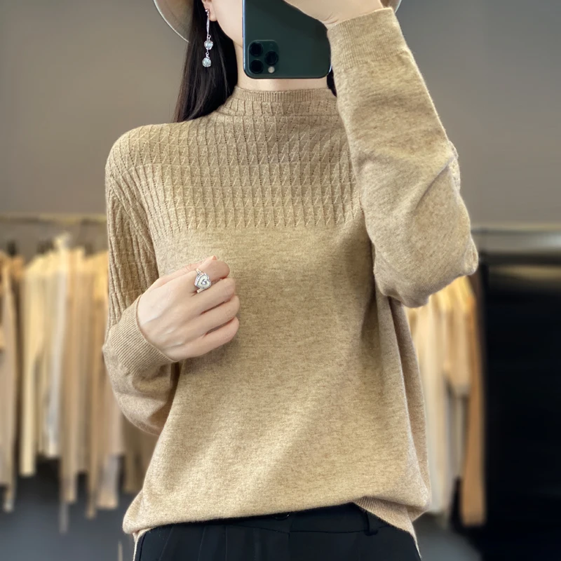 

Women's Sweater Autumn/Winter Solid Color Knitwear Half Turtleneck Pullover Casual Loose Ladies Clothes Basics Blouse Tops