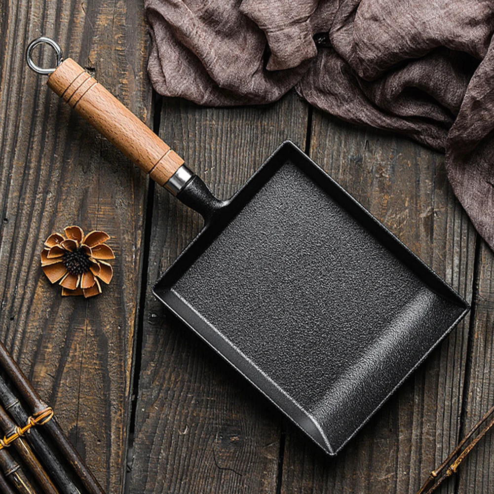 Japanese Cast Iron Pan Frying Tamagoyaki Omelette Black Non Stick Pan Fry Egg Pancake Kitchen Pot Cover Gas Cooker Induction