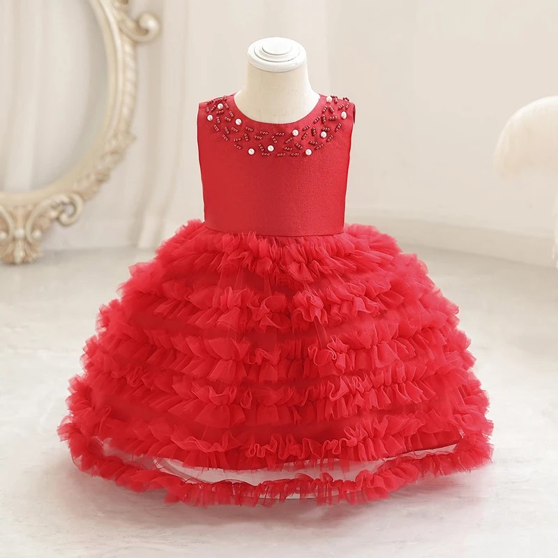 

2206 Girls' Court Style Short Dress Children's Princess Bubble Sleeves Mesh Puff Skirt Little Host Performa Summer