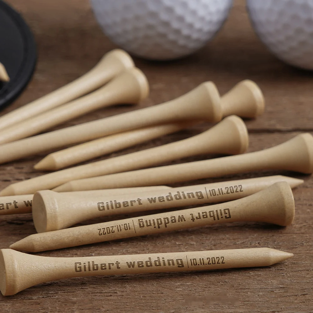 Personalized Custom Maple Wood Golf Tees PU Leather Golf Tees Storage Bag 5pcs Ball Tees Protective Bag Wedding Party Gift