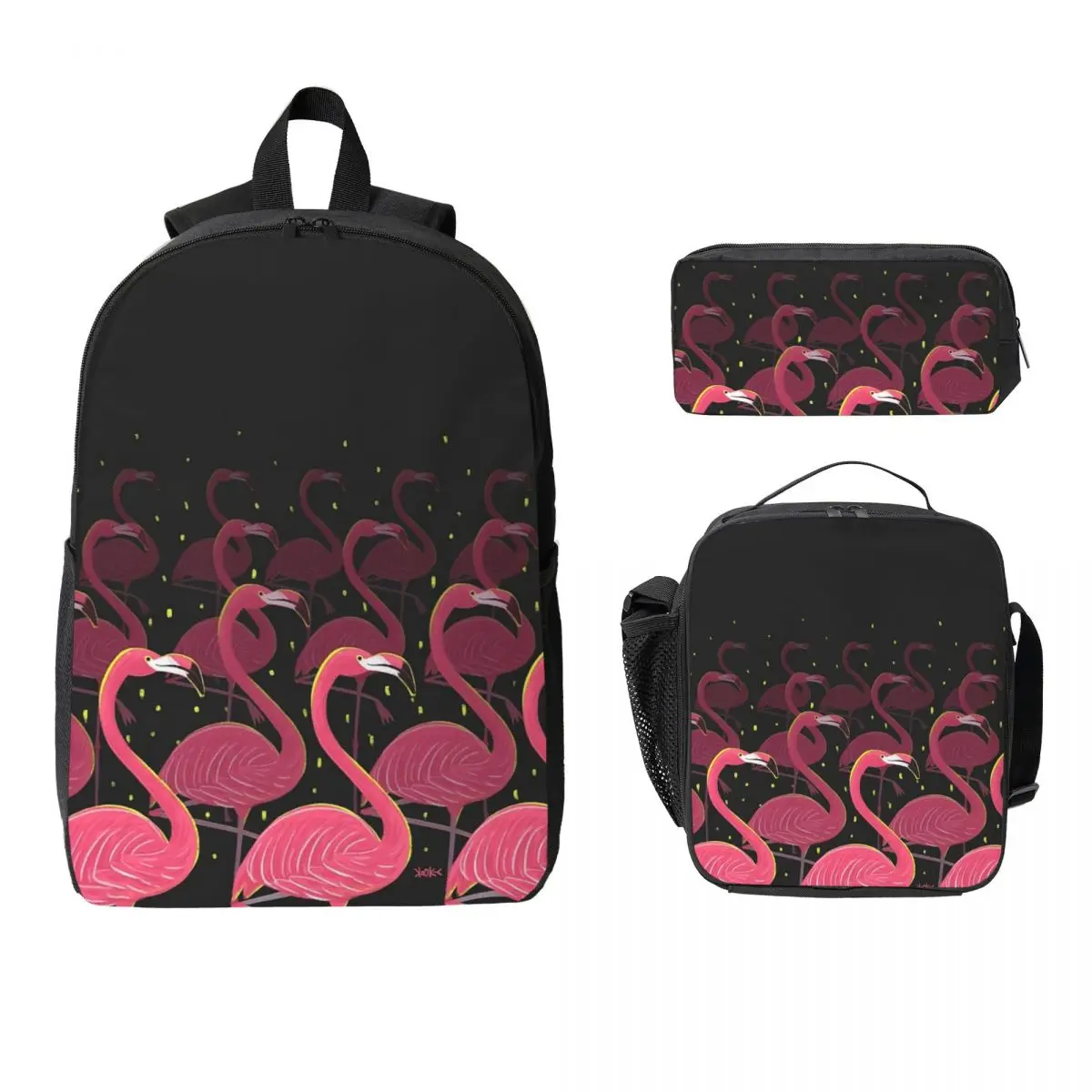 

Flamingo Cactus Tropical Ruber Backpack Boys Girls BookBag School Bag Laptop Shoulder Bags 3ps Insulated Lunch Bag Pencil Case