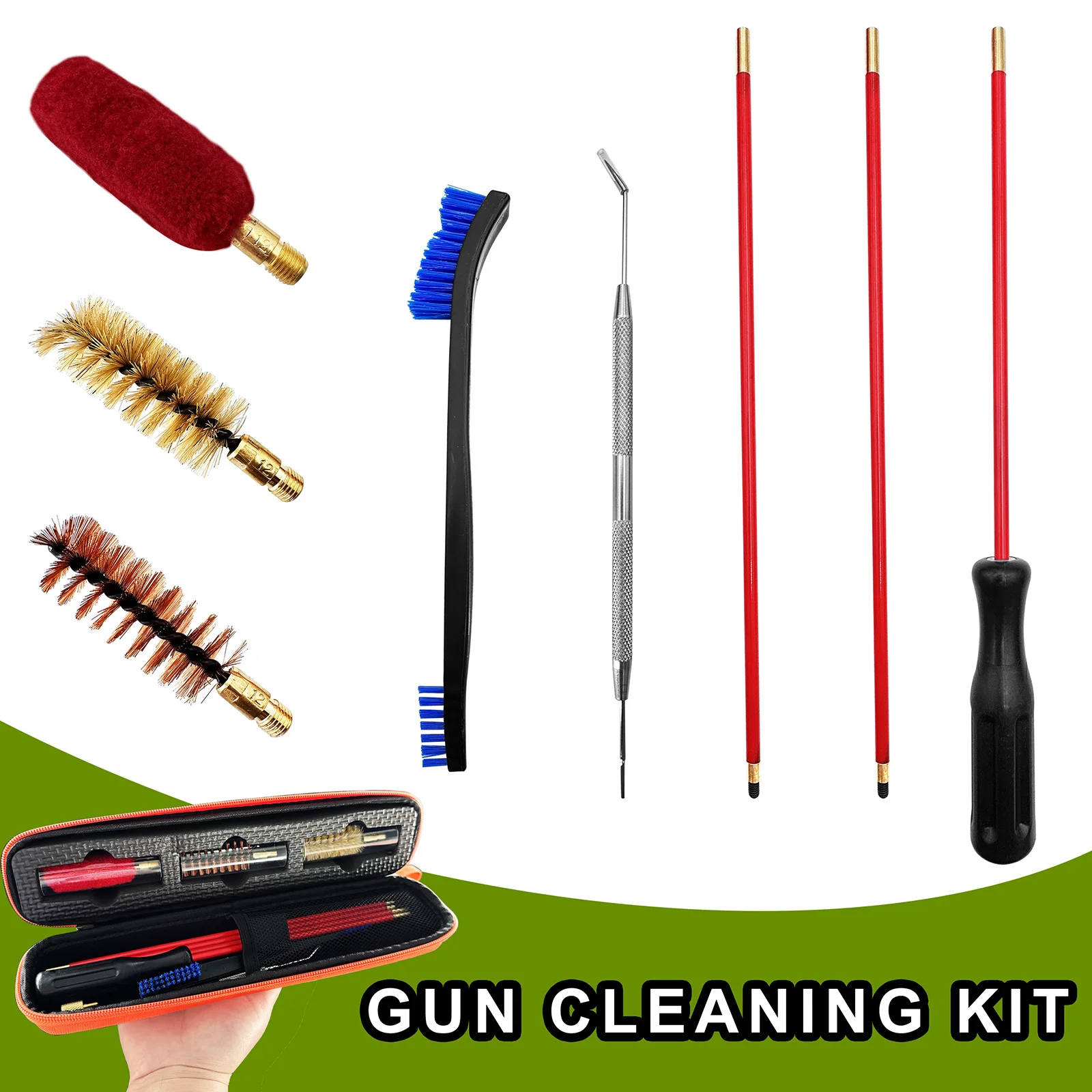 

Gun Cleaning Kit for 12 GA .38cal 9mm .223cal 5.5mm Gun Cleaning Rod Mop Bronze Brush for Handgun Rifle Shotgun with Storage Box