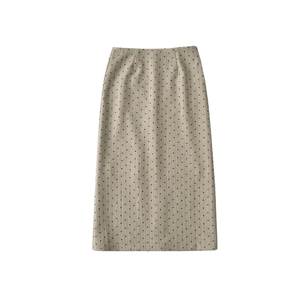 

Love Printed Skirt for Women Fleece-Lined High Waist Straight Hip Mid-Length Korean Style Autumn Winter New
