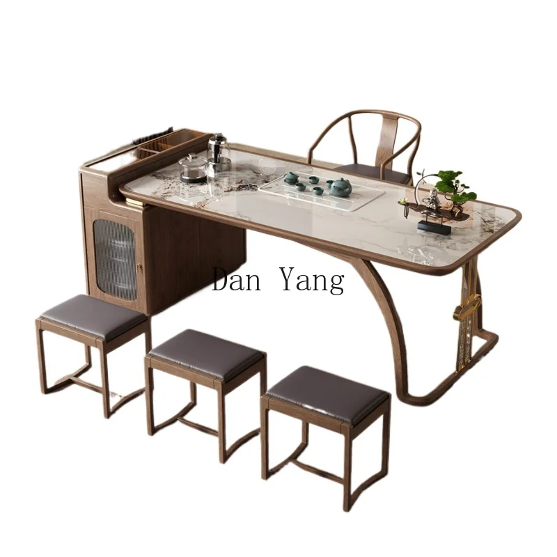 

YJ solid wood tea table and chair combination home tea drinking office ash wood rock slab kung fu tea making table