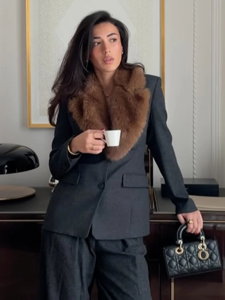 Żakiet damski wiosenny w stylu streetwear, jednolity kolor, kieszenie, długi rękaw, jednorzędowy, kołnierzyk wykładany, modny.