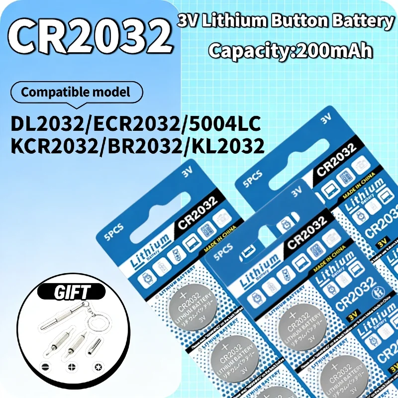 

Original 3V CR2032 Battery Equivalent to DL2032 ECR2032 2032 Lithium Button Cell for Remote Control Car Key Watch Calculator