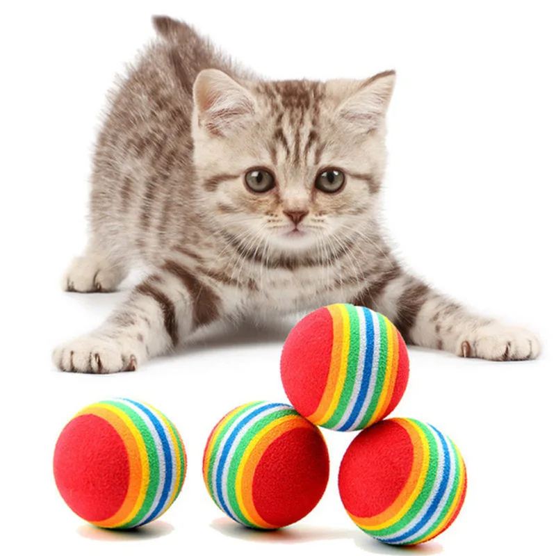 Rainbow EVA Cat Toys Ball Interactive Cat Dog Play Chewing Rattle Scratch EVA Ball Training Balls Pet Toys Supplies