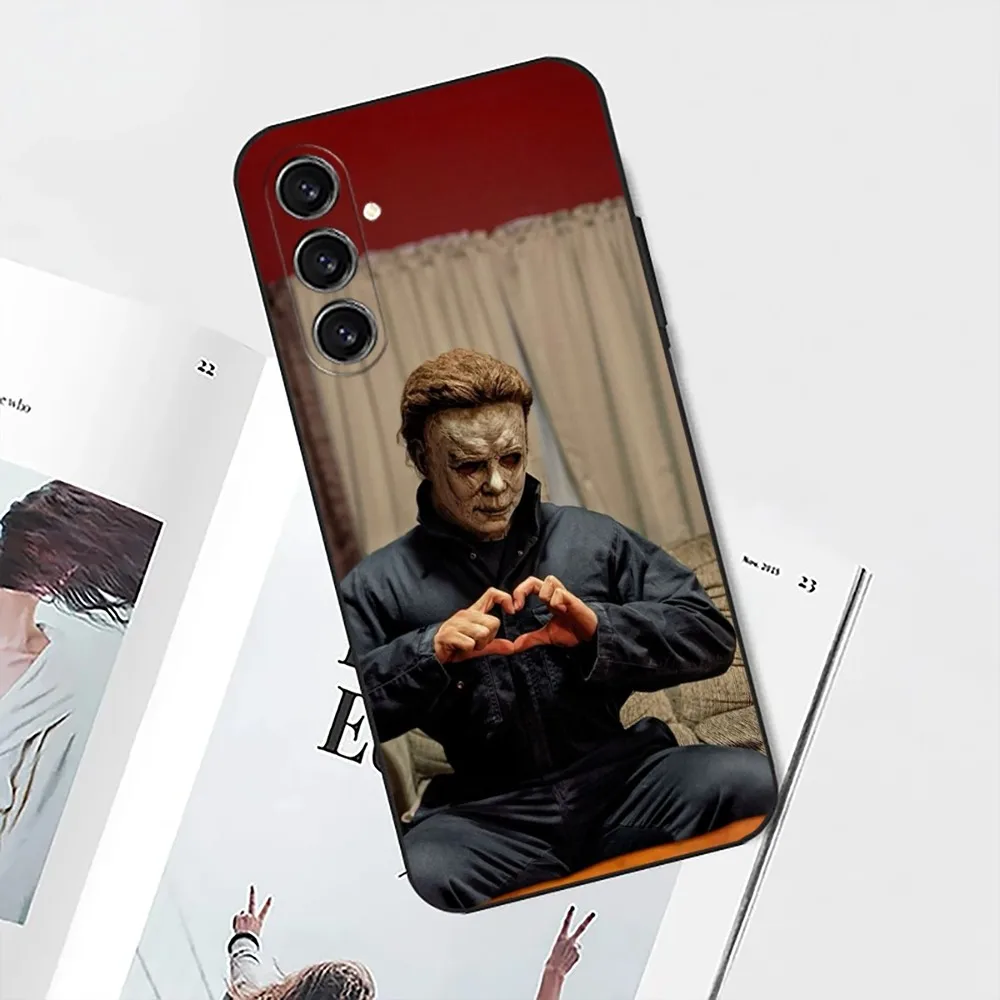 Capa de telefone halloween m-michael m-myers para samsung s25, s24, s21, s22, s23, s30, ultra, s20, plus, fe, lite, note, 10 escudo macio preto