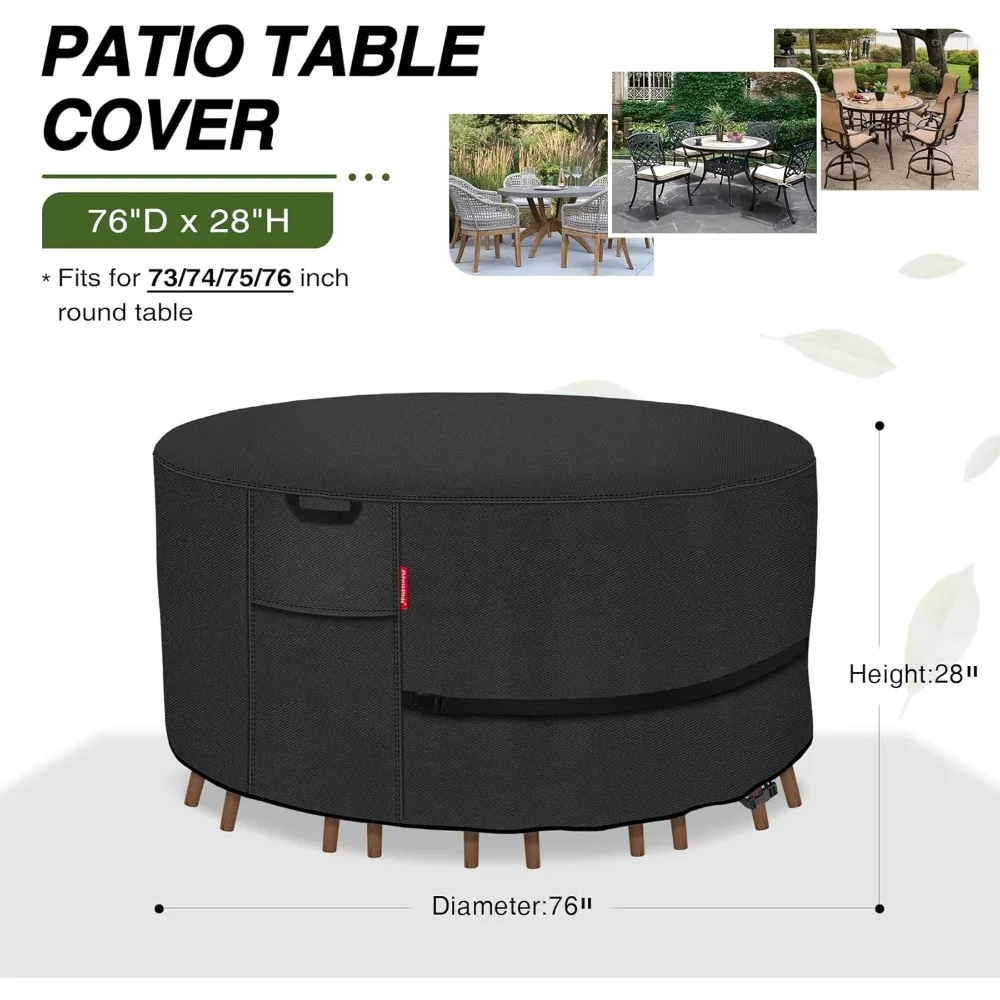 

Round Patio Furniture Cover - Waterproof 600D Heavy Duty Outdoor Table and Chairs Cover 76 inch, Black