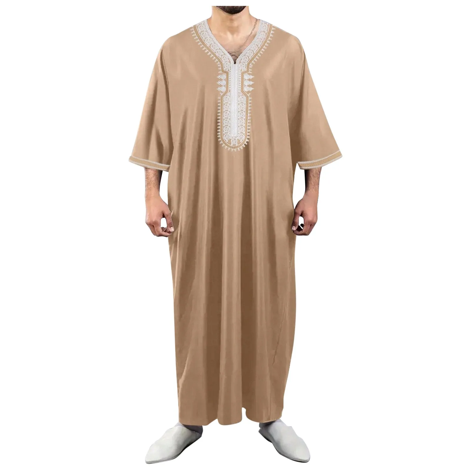 Traditional men's robe Men's Muslim Middle Arab Casual Long Sleeve Loose Robe Shirt Muslim garment robes