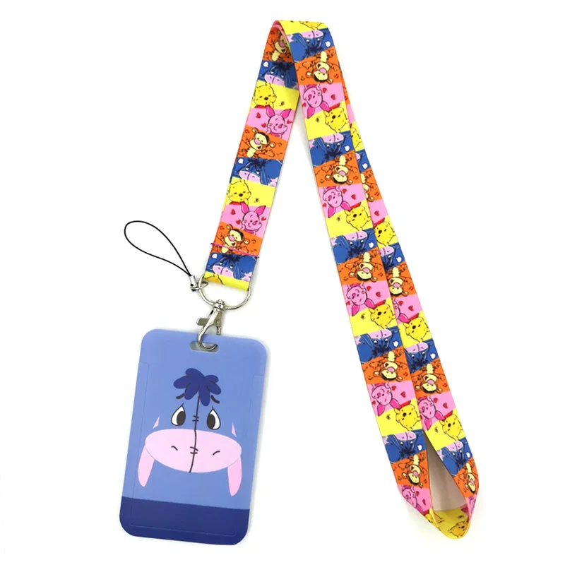 Winnie Bear Donkey Anime Lanyard Badge Holder ID Card Lanyards Mobile Phone Rope Key Lanyard Neck Straps Keychain Key Ring