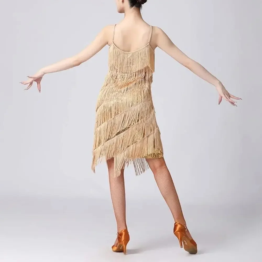 Mulheres salsa vestido de dança latina lantejoulas borla franja flapper vestido 1920s gatsby cocktail vestido tango dança de salão traje