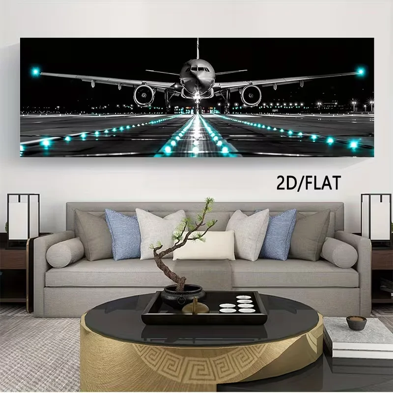 2D Flat, 1pc 2D/FLAT Large Aircraft Plane Landing Canvas Print Plane Panoramic Airport Canvas Paintings Posters and Prints Wall