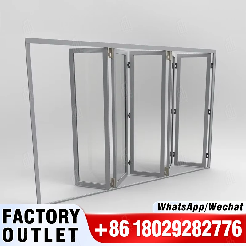 Tienda de centro comercial, puerta plegable de aleación de aluminio push-pull, puerta plegable de cristal para PC con puerta plegable lateral curvada