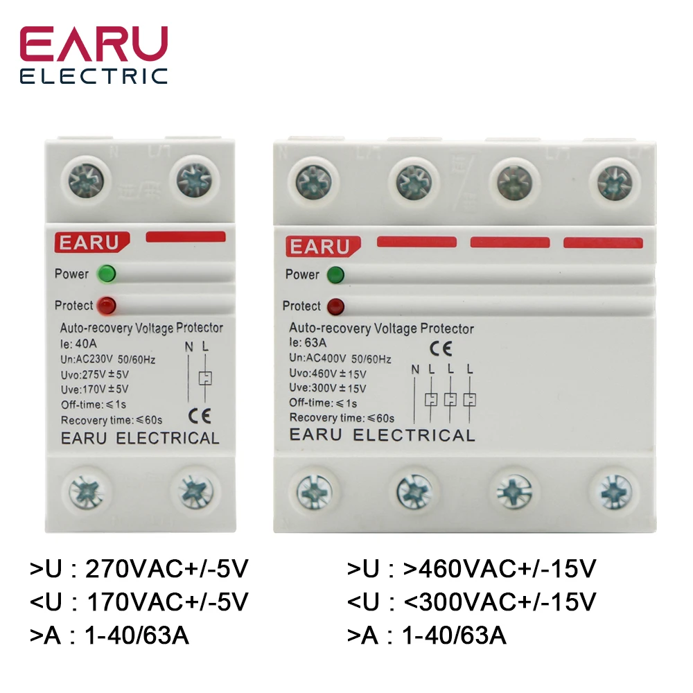 2P 4P 40A 63A 230V 400V Din Rail automatyczne odzyskiwanie Reconnect przez napięcie pod napięciem urządzenie ochronne przekaźnik zabezpieczający