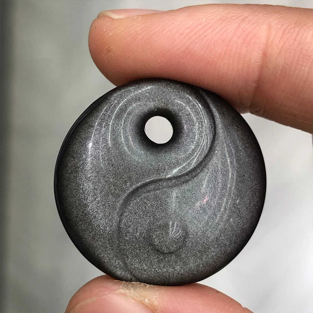 2pcs/Lot Natural Stones Silver Obsidian Tai Chi Yin and Yang Mini Carvings Crystals Crystal Stone Home Decor DIY Minerals Gift