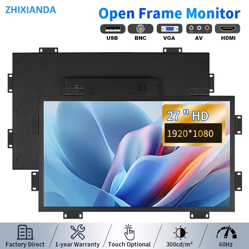 27 Inch 1920*1080 Wall Mount Industrial Open Frame Monitor Capacitive Touch Screen LCD Display With HDMI VGA BNC AV USB