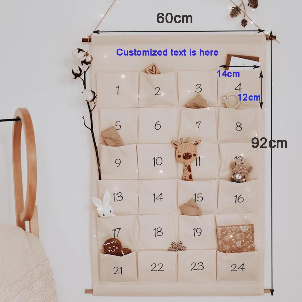 اسم شخصي عيد الميلاد العد التنازلي التقويم للأطفال للتخصيص 24 هدايا صغيرة تخزين جيب الحائط شنطة هدايا #5